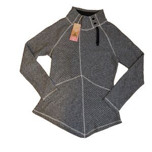 Rare PrAna Gray Mattea Sweater Wool Blend sz M asymmetrical mock collar tunic